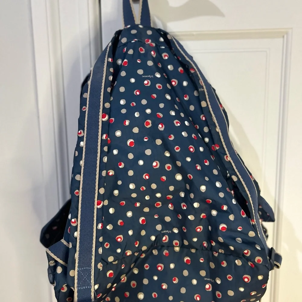 LeSportsac Navy Polka Dot Backpack - Navy with Red & White Dots